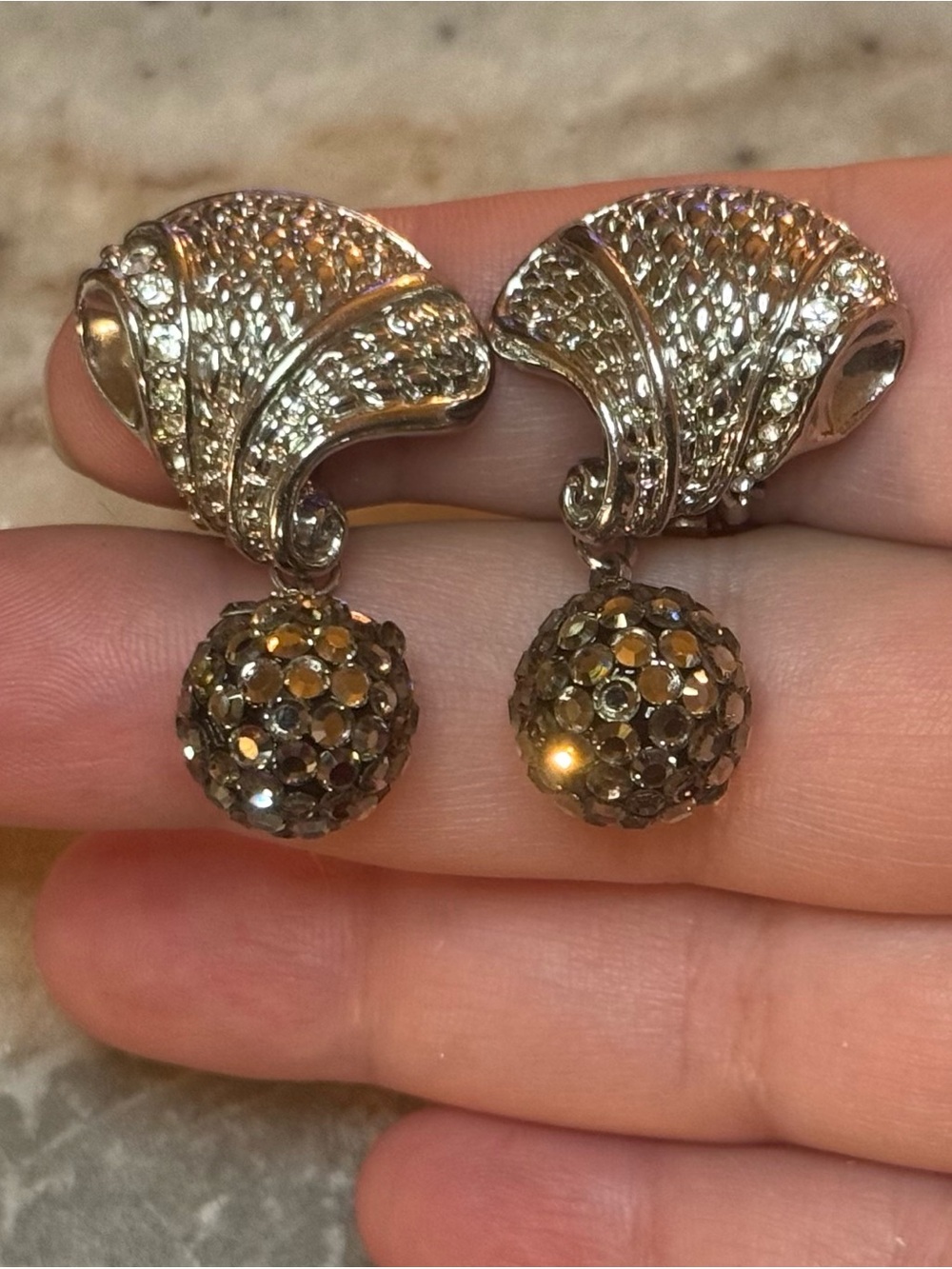Silver Crystal Drop Vintage Earrings